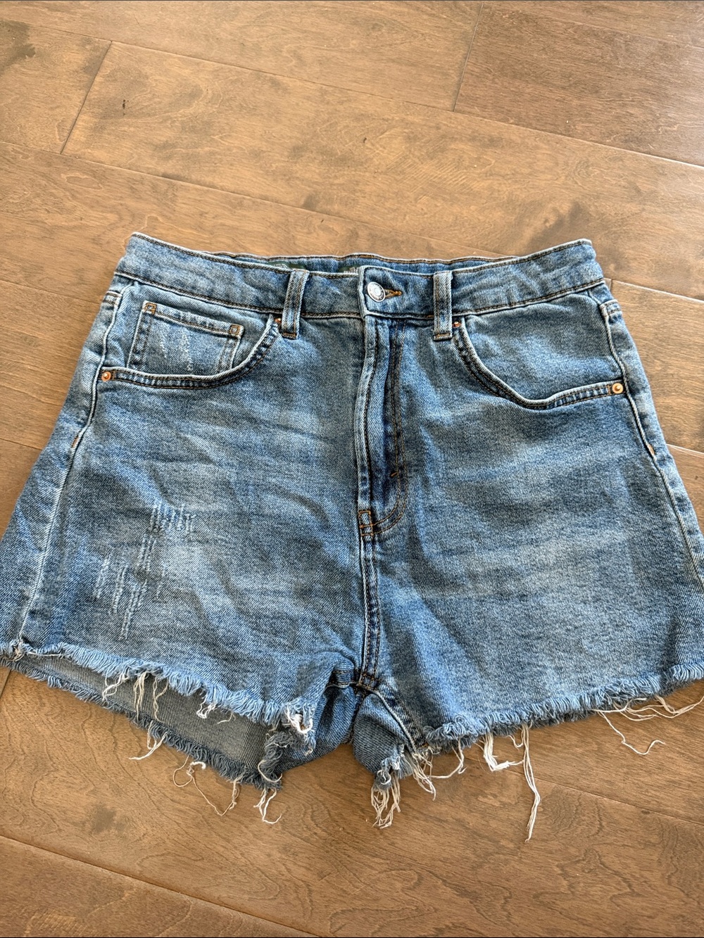 wild fable Light Blue Distressed High-Rise Denim Shorts